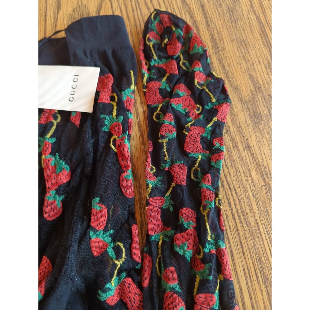 Authentic GUCCI Black Strawberry HORSEBIT FRAISE Tights Stockings S Please Read! - Picture 3 of 16